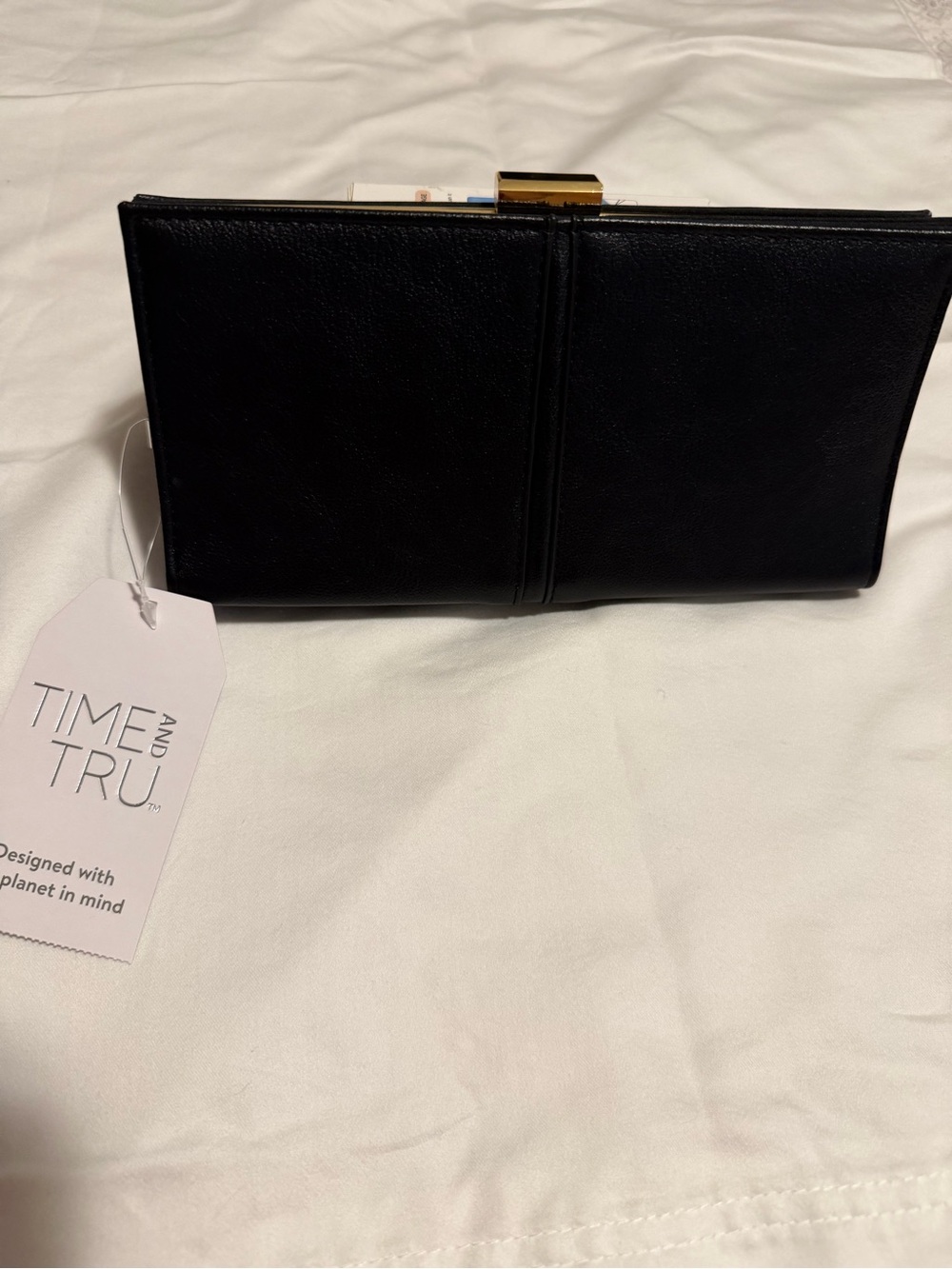 Time and Tru Black Fold-Over Clutch with Gold-Tone Clasp